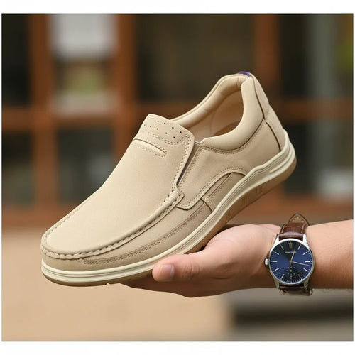 Cream Medicated Slip-On Suede Jogger | Non-Slip Ergonomic Sole | MJGC01