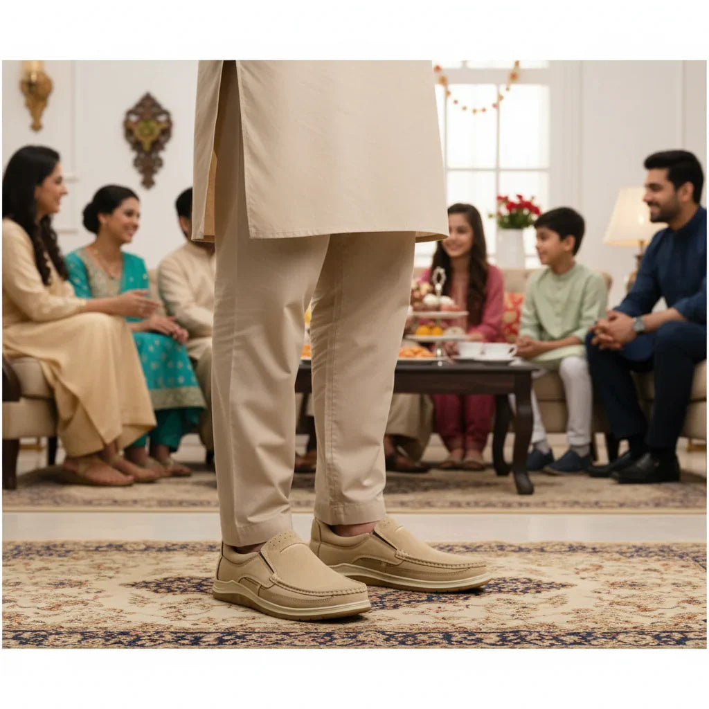 Cream Medicated Slip-On Suede Jogger | Non-Slip Ergonomic Sole | MJGC01